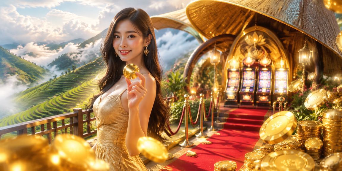 Người dùng đội nón lá chơi slot game tại vùng núi Sapa Việt Nam